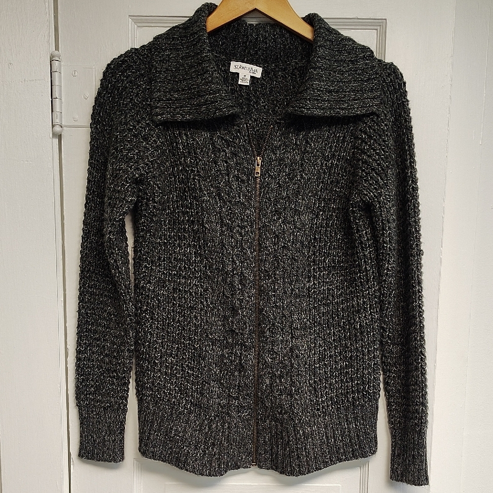 St. John's Bay Zip Sweater Size Medium Dark Charcoal Big Collar